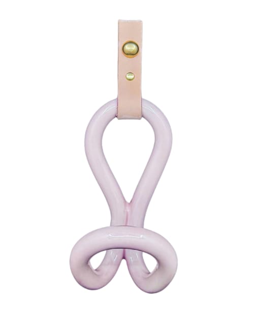 Ceramic, Leather & Brass Infinity Wall Hook - Blush Pink | Hardware by Alissa Goss Ceramics & Pottery. Item made of brass with ceramic works with boho & minimalism style