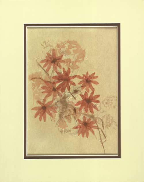 Washi Flowers Abstract in Rust and Beige (matted) | Oil And Acrylic Painting in Paintings by Jan Sullivan Fowler. Item made of paper with synthetic