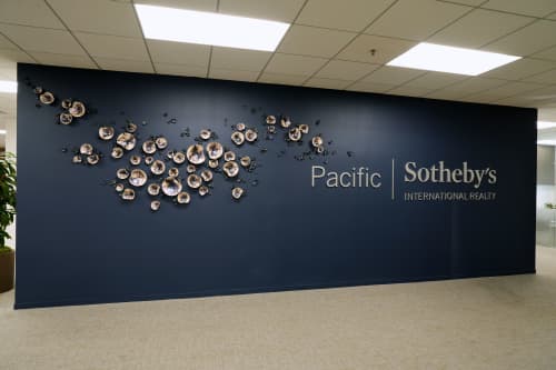 Wall Sculpture, Over 300 Pieces Set, Blue Iridescent Finish | Wall Hangings by SevaCeramics | J.P. HOOK - Pacific Sotheby's in Newport Beach. Item made of ceramic