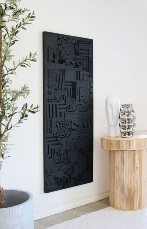 Wood Wall Panel, Black Wooden Wall Panel, Large Wood Art | Wall Sculpture in Wall Hangings by Blank Space Studios. Item made of oak wood works with modern style