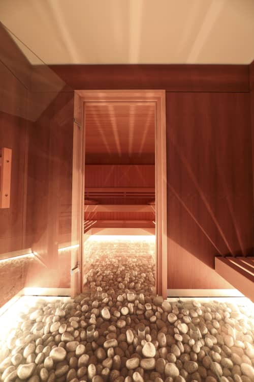Luxury Sauna | Tiles by ASB GlassFloor | Sportpark Ostra in Dresden. Item composed of glass
