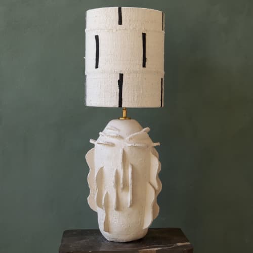 Kelp handcrafted white stoneware unique lampbase | Table Lamp in Lamps by Ingrid Vermulst by Studio Wild Orange. Item composed of stoneware in boho or contemporary style