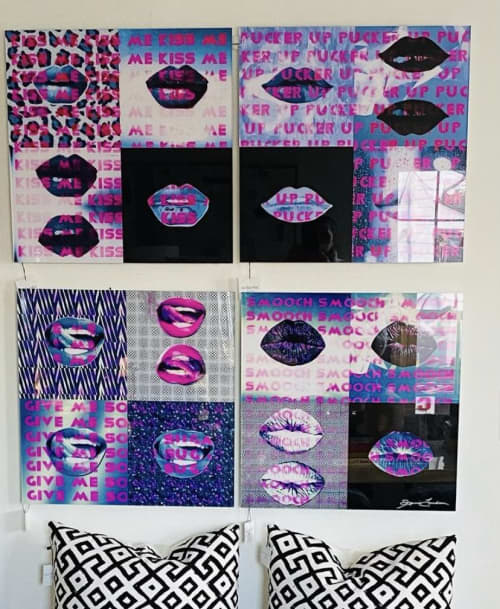 Shut Up and Kiss Me Hot Pink Quad | Photography by Joanie Landau | Eclectic Home in Greenwich. Item made of paper