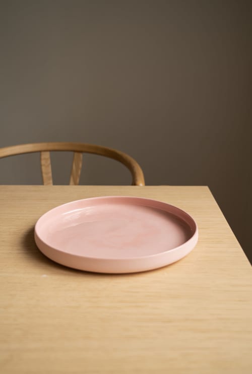 Handmade High-sided Porcelain Dinner Plate. Powder Pink | Dinnerware by Creating Comfort Lab. Item made of ceramic