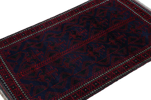 Rug & Kilim's Baluch Tribal Rug in Blue with Red Geometric | Area Rug in Rugs by Rug and Kilim