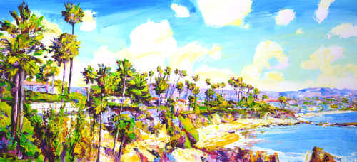 California. Palm trees. Beach. | Oil And Acrylic Painting in Paintings by IRYNA KASTSOVA. Item made of canvas compatible with coastal and mediterranean style