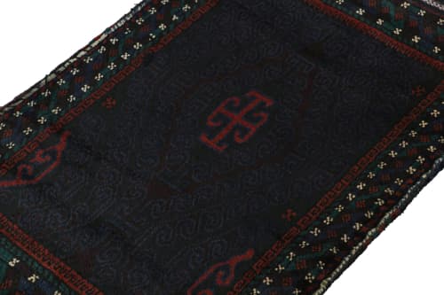 Vintage Baluch Afghan rug in Blue, Black & Red Tribal | Area Rug in Rugs by Rug and Kilim. Item made of wool