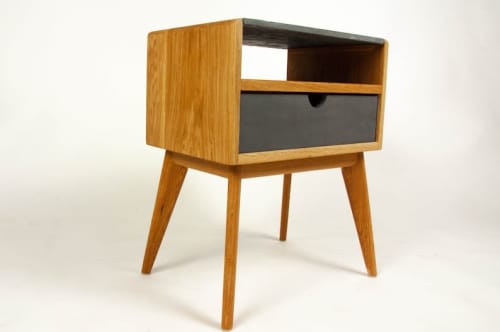 Abyslim | Nightstand in Storage by Curly Woods. Item made of oak wood with concrete works with mid century modern style