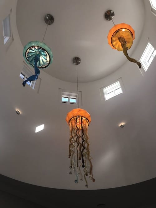 Jellyfish Pendant Lamps | Pendants by Rick Strini. STRINI ART GLASS. Item composed of glass