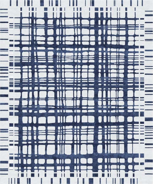 Brookfield Navy / Ink hand-knotted plaid blue modern | Area Rug in Rugs by Atelier Tapis Rouge. Item made of wool compatible with contemporary and modern style