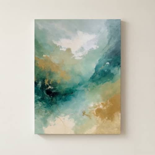 Ethereal Veil — Abstract Canvas Artwork in Teal | Prints in Paintings by Alpenglow Workshop. Item made of canvas works with contemporary & coastal style