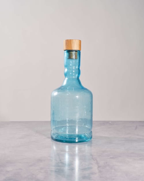 Hand Blown Aqua Decanter/Bottle for water, spirts | Vessels & Containers by TerraKlay. Item composed of glass in minimalism or coastal style