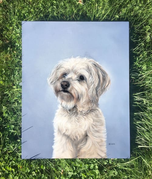 Dogs in the Cafe by Zann Hemphill | Oil And Acrylic Painting in Paintings by Paws By Zann Pet Portraits | Riso Foods in Lantzville. Item composed of canvas