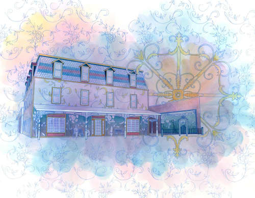 Victorian Historic Hotel | Oil And Acrylic Painting in Paintings by Elizabeth Gahan. Item made of paper