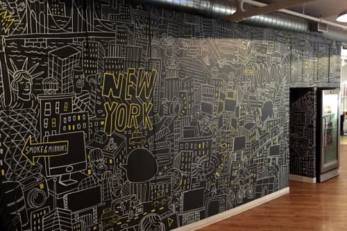 Smoke & Mirrors NYC Office Mural | Murals by Greg Kletsel | Smoke & Mirrors in New York. Item composed of synthetic