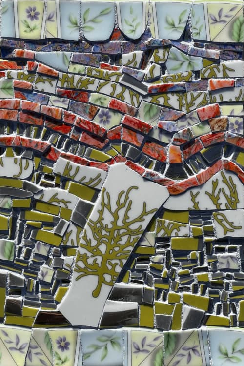 Early Winter Sunset, Winter series No. 1 | Wall Sculpture in Wall Hangings by Gila Mosaics Studio. Item composed of wood and ceramic in contemporary or modern style