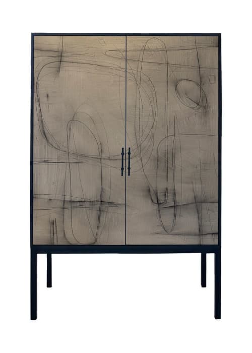 Blurred Lines Armoire  — Hand-Finished Art Doors Contemporay | Wardrobe in Storage by Morgan Clayhall. Item made of walnut & steel