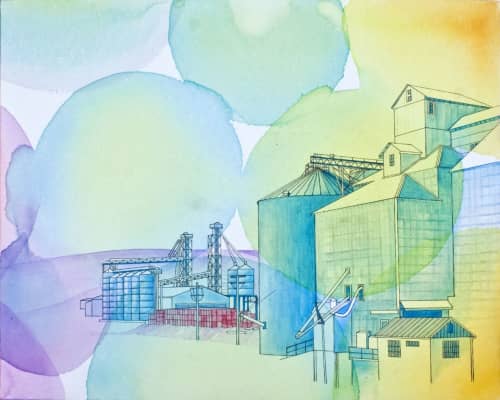 Wanderlust 09 (Silos) | Oil And Acrylic Painting in Paintings by Elizabeth Gahan. Item made of canvas with synthetic