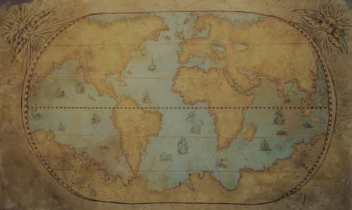 Antique Mapa Mundi | Murals by Jennifer Ewing. Item made of canvas & synthetic