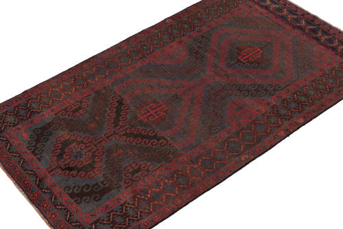 Rug & Kilim's Baluch Tribal Rug in Red, Blue and Brown | Area Rug in Rugs by Rug and Kilim