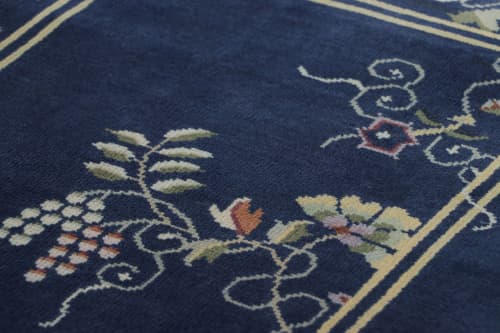 Rug & Kilim’s Chinese Art Deco Rug, Dark Blue with Elegant | Area Rug in Rugs by Rug and Kilim
