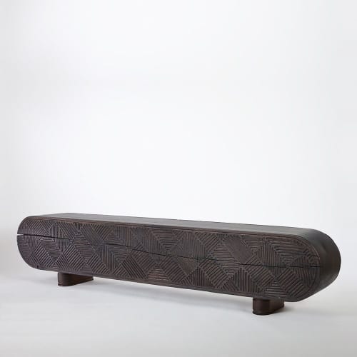 Ossian Carved Bench Table | Benches & Ottomans by Pfeifer Studio. Item composed of wood