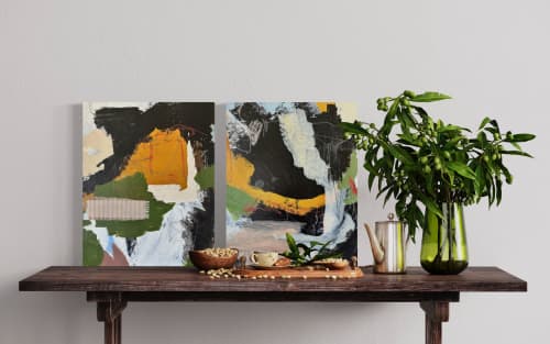 Foreign Territory I & II | Mixed Media by Lizzie DiSilvestro. Item composed of canvas & synthetic compatible with contemporary and japandi style