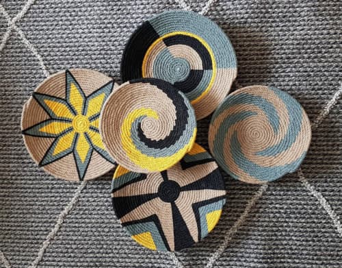 Set of 5 Woven Basket Wall Decor | Decorative Plate in Decorative Objects by Sarmal Design. Item composed of bamboo & cotton compatible with boho and mid century modern style