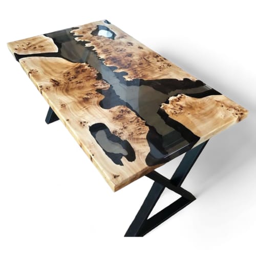 Mappa Burl Epoxy Table, Made to order Epoxy Resin Dining | Dining Table in Tables by Ironscustomwood. Item made of wood & synthetic