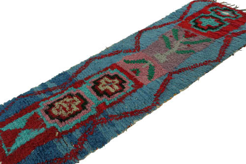 Vintage Moroccan Runner Rug in Blue with Geometric Patterns | Area Rug in Rugs by Rug and Kilim