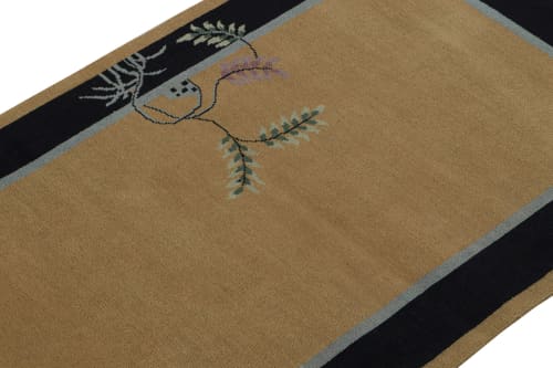 Rug & Kilim’s Chinese Art Deco Rug with Camel Field and Blue | Area Rug in Rugs by Rug and Kilim