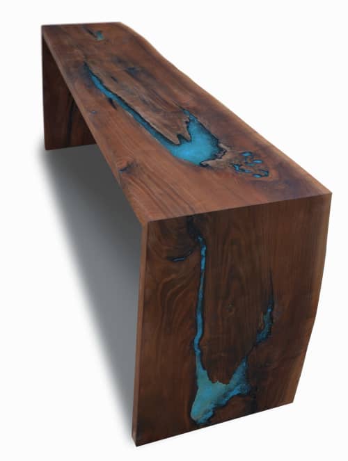 Live edge walnut dining console | Bench in Benches & Ottomans by Abodeacious. Item made of walnut with synthetic
