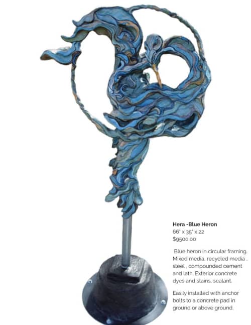 Hera - The Blue Heron | Public Sculptures by Black Lily Studio- Lee Bell. Item composed of steel and cement in boho or contemporary style