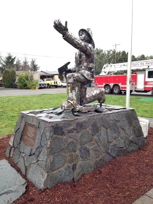 Firefighter | Sculptures by Brian Mock | Silverton Fire District - Scotts Mill Station in Scotts Mills. Item made of metal