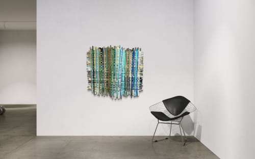 Blue and Green Drips | Tapestry in Wall Hangings by Shiri Phillips Designs. Item composed of canvas and paper in minimalism or mid century modern style