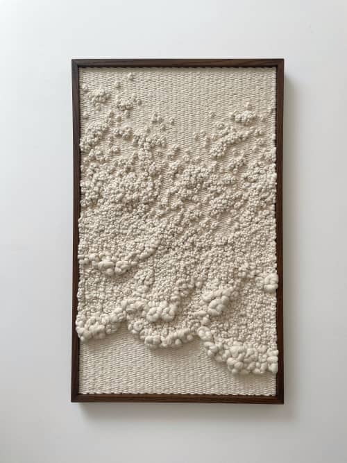 Woven wall art frame (Sea Foam 003) | Wall Sculpture in Wall Hangings by Elle Collins. Item made of oak wood with cotton works with minimalism & contemporary style