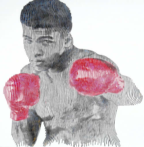 Muhammad Ali the soul of a butterfly the strenght of a giant | Mixed Media in Paintings by Virginie SCHROEDER. Item composed of canvas in art deco style