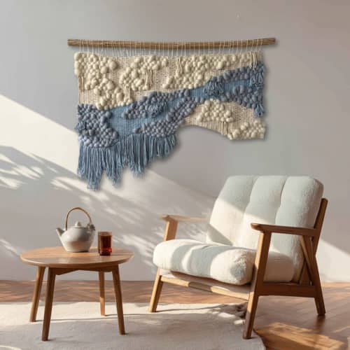 Woven Tapestry "River Mist" | Wall Hangings by Tissage Sauvage. Item made of wood with cotton works with boho & country & farmhouse style