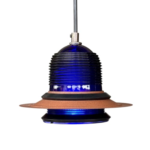 Runway Light Pendant Cobalt Blue LED | Pendants by RailroadWare Lighting Hardware & Gifts. Item made of glass compatible with country & farmhouse and eclectic & maximalism style