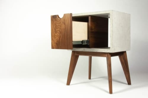 Half'n Half | Nightstand in Storage by Curly Woods. Item made of oak wood with concrete works with mid century modern style