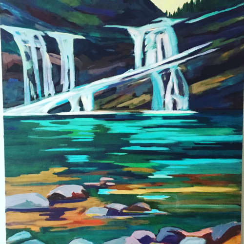 Cameron Falls | Oil And Acrylic Painting in Paintings by Alison Philpotts | Elevation Gallery in Canmore. Item made of canvas with synthetic