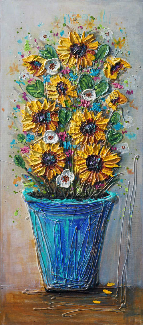 Forever Summer Flowers | Oil And Acrylic Painting in Paintings by DaggArt. Item composed of canvas & synthetic