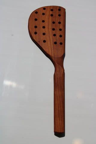 Straining Wood Utensil, Slotted Colander Smooth Handle | Cooking Utensil in Utensils by Wild Cherry Spoon Co.. Item composed of oak wood in minimalism or country & farmhouse style