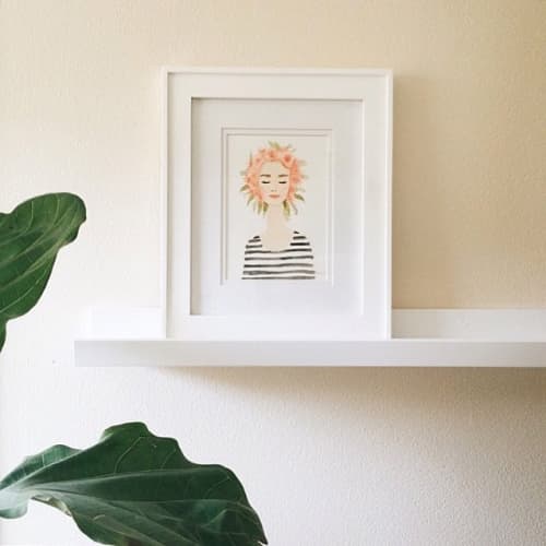 Flower Crown Lady | Mixed Media by Kristine Brookshire Art. Item composed of synthetic