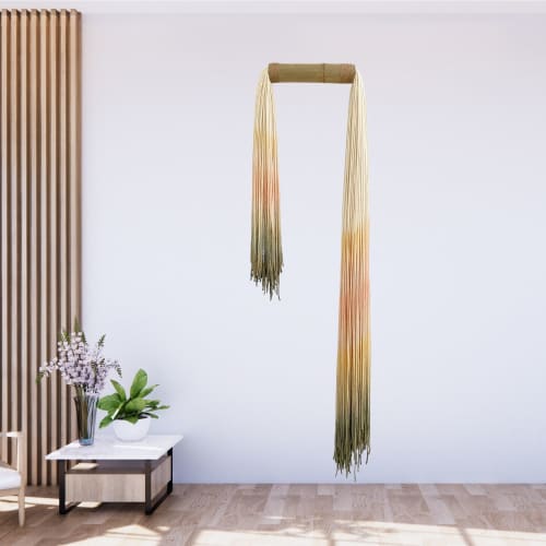 Southern color tassels/ bamboo | Tapestry in Wall Hangings by Olivia Fiber Art. Item composed of bamboo & wool compatible with contemporary and country & farmhouse style