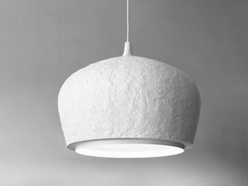 White minimalist pendant light | Pendants by Donatas Žukauskas. Item composed of metal & cement compatible with minimalism and contemporary style