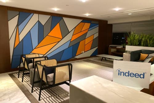 Abstract Mural for Tech Company | Murals by Toni Miraldi / Mural Envy, LLC | Stamford Plaza 4 in Stamford. Item made of synthetic