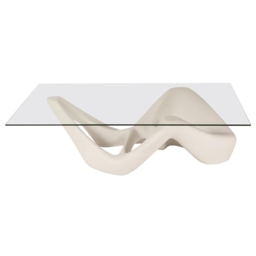 Amorph Net Coffee Table, White Lacquered with Tempered Glass | Tables by Amorph. Item composed of wood and glass