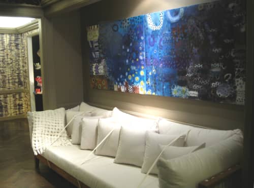 Abstract Painting | Oil And Acrylic Painting in Paintings by Tati Kaupp | Bergdorf Goodman in New York. Item composed of canvas