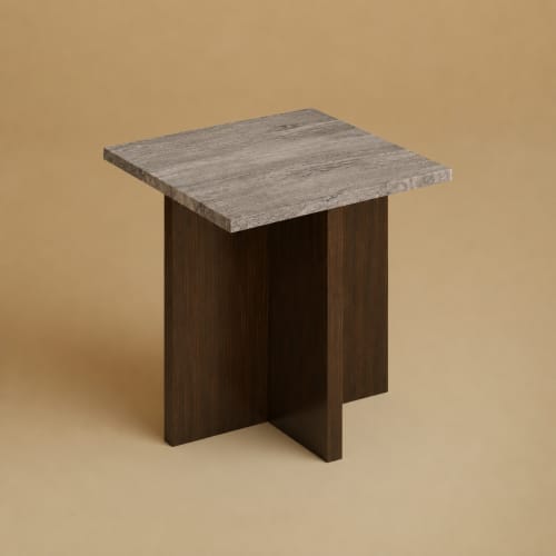 Grey Marble and Oak Nightstand - TINOS by Lebanto | Storage by Lebanto. Item made of oak wood & marble compatible with minimalism and contemporary style